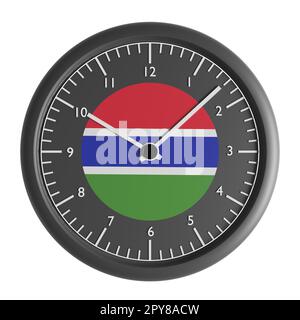 Signes et symboles. Elément de conception. 3D illustration. Horloge murale avec le drapeau de la Gambie Banque D'Images