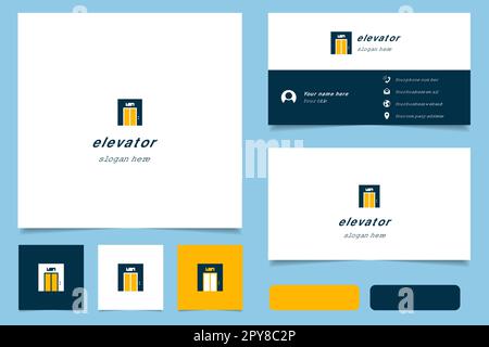 Logo Elevator avec texte modifiable. Modèle de livre de marque et de carte de visite. Illustration de Vecteur