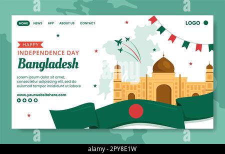 Happy Independence Bangladesh Day social Media Landing page dessin animé de dessins à la main Illustration Banque D'Images