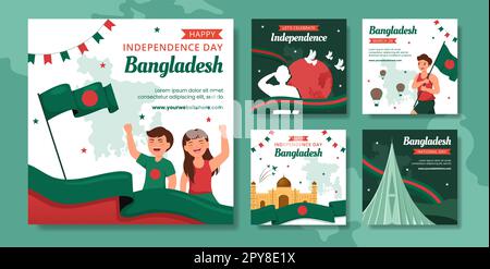 Happy Independence Bangladesh Day social Media Post Flat Cartoon dessins à la main Illustration Banque D'Images