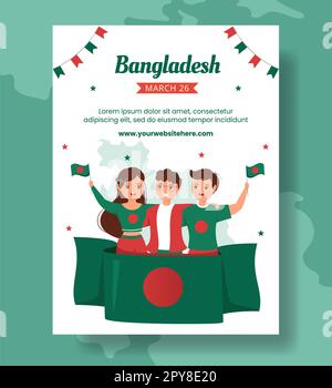 Happy Independence fête du Bangladesh affiche verticale dessin main modèles Illustration d'arrière-plan Banque D'Images