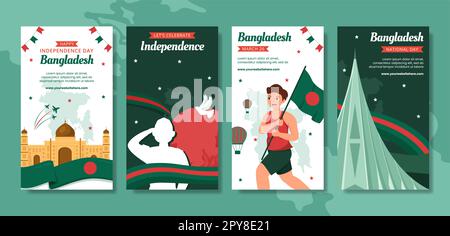 Happy Independence Bangladesh Day social Media Stories Flat Cartoon Hand Drained Templates Illustration Banque D'Images