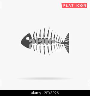 Arête de poisson. Symbole noir plat simple avec ombre sur fond blanc. Pictogramme d'illustration vectorielle Banque D'Images