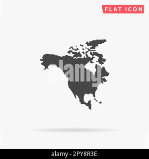 Carte de l'Amérique du Nord. Symbole noir plat simple avec ombre sur fond blanc. Pictogramme d'illustration vectorielle Banque D'Images