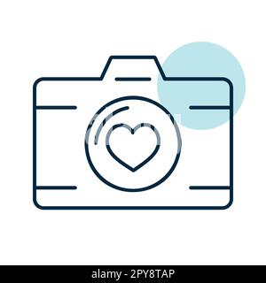 Appareil photo de mariage avec objectif d'amour icône isolée. Illustration vectorielle, éléments romantiques. Autocollant, patch, badge, carte de mariage, Valentin Banque D'Images