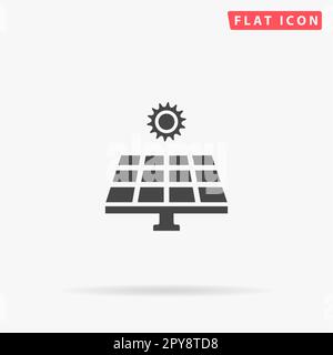 Panneau d'énergie solaire. Symbole noir plat simple avec ombre sur fond blanc. Pictogramme d'illustration vectorielle Banque D'Images