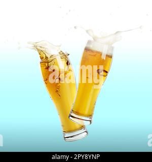 Deux verres de bière brunissage avec des éclaboussures sur fond de couleur Banque D'Images