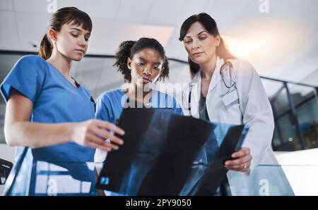 Une équipe de radiologues de renommée mondiale. Groupe de médecins discutant des résultats d'une radiographie dans un hôpital. Banque D'Images