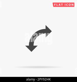 Tournez la flèche. Symbole noir plat simple avec ombre sur fond blanc. Pictogramme d'illustration vectorielle Banque D'Images