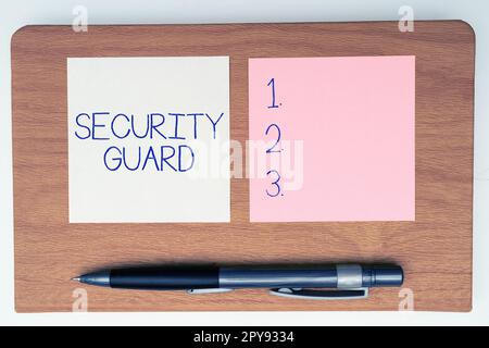 Légende conceptuelle Security Guard. Outils d'approche métier utilisés pour gérer plusieurs applications de sécurité Banque D'Images