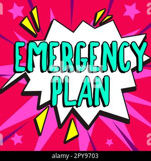 Légende présentant le plan d'urgence. Mot écrit sur les procédures d'intervention en cas d'urgence majeure être préparé Banque D'Images