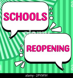 Légende conceptuelle réouverture des écoles. Le mot écrit sur les cours est terminé pour le moment étant la fin de la journée d'école Banque D'Images