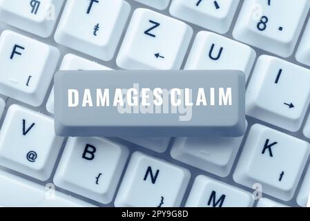 Affiche présentant une réclamation de dommages-intérêts. Règlement de dossier d'assurance en litige relatif à la rémunération à la demande Banque D'Images