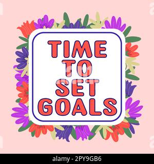 Légende du texte présentant l'heure de définition des objectifs. Mot pour l'objectif souhaité a voulu accomplir à l'avenir Banque D'Images