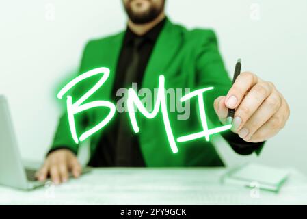 Symbole de texte indiquant l'IMC. Idée d'affaires méthode d'estimation des niveaux de graisse corporelle basée sur le poids et la taille Banque D'Images