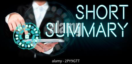 Affiche affichant un résumé court. Mot écrit sur brève déclaration des points principaux clair Banque D'Images