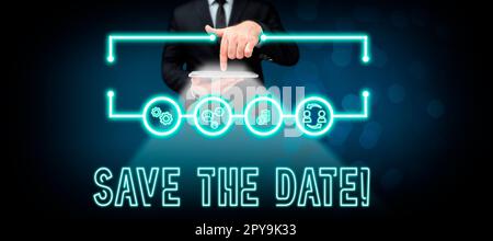 Ecriture du texte affiché Enregistrer la date. Concept commercial se souvenir du calendrier Marquer l'invitation au calendrier Banque D'Images