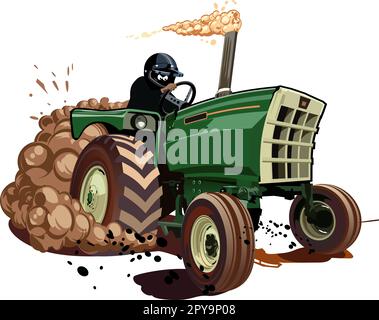 Vector Cartoon Race Crazy Tractor avec chauffeur. Format vectoriel EPS-10 disponible, séparé par des groupes pour faciliter l'édition Illustration de Vecteur