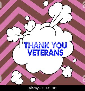 Affiche Merci anciens combattants. Mot écrit sur l'expression de la gratitude Salutations de l'appréciation Banque D'Images