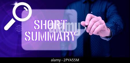 Affiche affichant un résumé court. Mot écrit sur brève déclaration des points principaux clair Banque D'Images