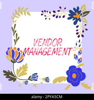 Légende présentant la gestion des fournisseurs. Activités d'approche commerciale incluses dans la recherche et l'approvisionnement des fournisseurs Banque D'Images