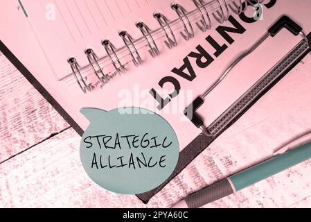 Légende conceptuelle Alliance stratégique. Mot écrit sur un lien entre les États, les parties, les individus sur la réalisation des objectifs Banque D'Images