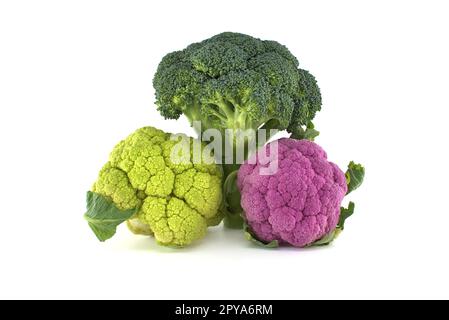 Brocoli et choux-fleurs sur fond blanc Banque D'Images