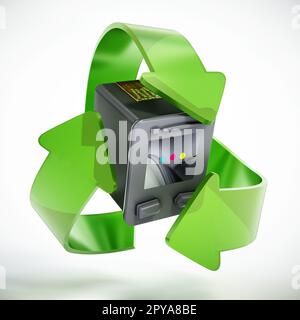 Symbole de recyclage des cartouches de rechange de l'imprimante à jet d'encre. 3D illustration. Banque D'Images