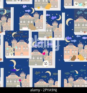 fenêtres sans couture avec vue nocturne sur la ville Banque D'Images