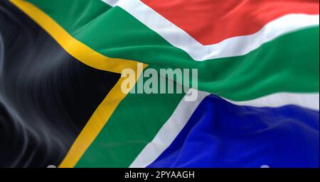 Détail du drapeau sud-africain agitant Banque D'Images