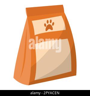 Nourriture dans un sac pour chats et chiens. Illustration vectorielle isolée par couleur dans un style de dessin animé Illustration de Vecteur