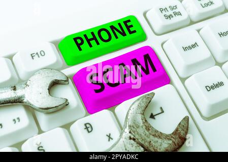 Inspiration montrant l'enseigne téléphone Scam. Mot écrit sur l'obtention d'appels indésirables pour promouvoir des produits ou des services de télévente Banque D'Images