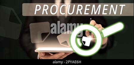 Écriture affichant le texte achats. Mot écrit sur l'achat d'équipement et de fournitures Banque D'Images