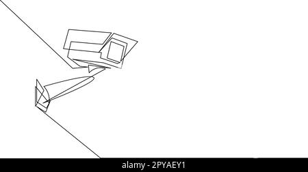 Dessin continu d'une ligne de CCTV avec une forme de boîte installée sur le côté de l'autoroute. Surveiller les mouvements de trafic et améliorer les systèmes de sécurité conc Illustration de Vecteur