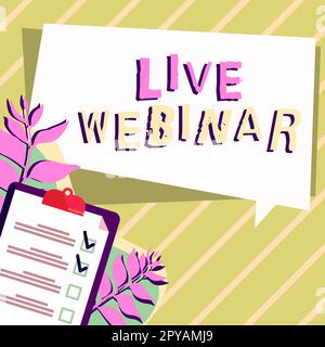 Rédaction du webinaire en direct sur l'affichage de texte. Présentation de l'entreprise Séminaire interactif transmis sur le Web en temps réel Banque D'Images