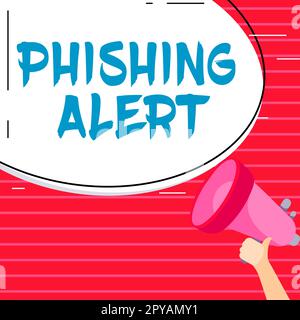 Texte indiquant l'alerte de phishing inspiré. Approche commerciale consciente de la tentative frauduleuse d'obtention d'informations sensibles Banque D'Images