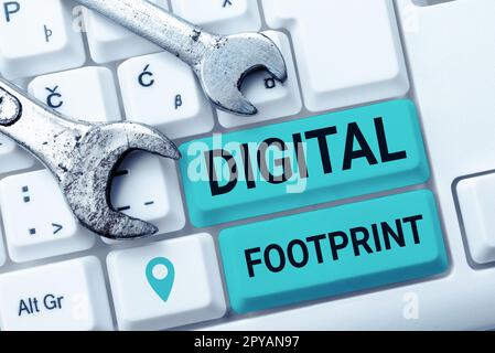 Texte d'écriture empreinte numérique. Le mot écrit sur utilise la technologie numérique pour faire fonctionner le processus de fabrication Banque D'Images