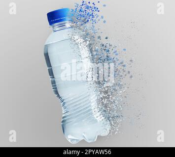Une bouteille d'eau s'est évaporée sur fond clair. Décomposition de la pollution plastique Banque D'Images