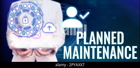 Légende présentant la maintenance préventive. Les vérifications de concept Internet doivent être effectuées régulièrement Banque D'Images