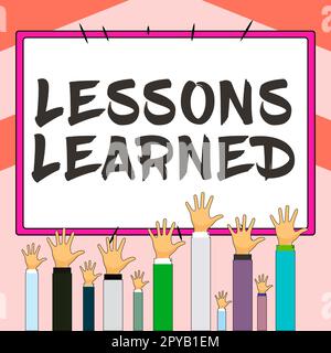 Légende de texte présentant les leçons apprises. Concept sens promouvoir le partage et l'utilisation des connaissances issues de l'expérience Banque D'Images