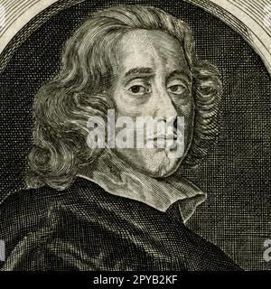 Sir Henry Vane le jeune (1613-1662), allié d'Oliver Cromwell pendant les guerres civiles anglaises et défenseur de la tolérance religieuse. Condamné pour trahison et décapité à Tower Hill en 1662 après la restauration du roi Charles II Détail carré de la gravure créée en 1700s pour «Histoire de la Grande rébellion» par Edward Ward et réutilisée dans les éditions ultérieures de «Histoire de la rébellion et des guerres civiles en Angleterre» par Edward Hyde, 1st comte de Clarendon Banque D'Images