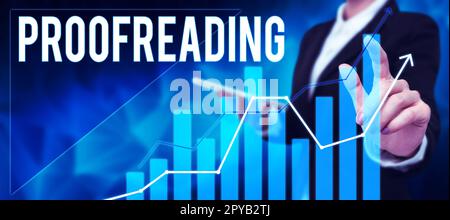Écriture affichage de texte correction d'épreuves. Business Showcase acte de lecture et de marquage des fautes d'orthographe, de grammaire et de syntaxe Banque D'Images