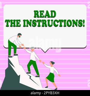 Affiche Lire les instructions. Business concept lisez attentivement quelque chose que quelqu'un vous dit de faire Banque D'Images