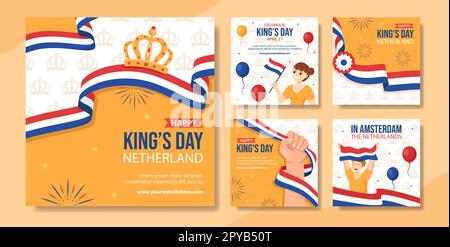 Happy Kings Netherlands Day social Media Post Flat Cartoon modèles dessinés à la main Illustration Banque D'Images