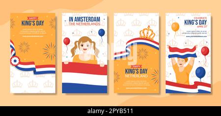 Happy Kings Netherlands Day social Media Stories dessin animé à la main modèles Illustration d'arrière-plan Banque D'Images