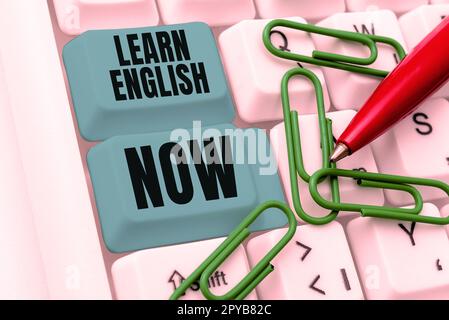 Affiche apprendre l'anglais maintenant. Mot pour acquérir ou acquérir des connaissances et des compétences de la langue anglaise Banque D'Images