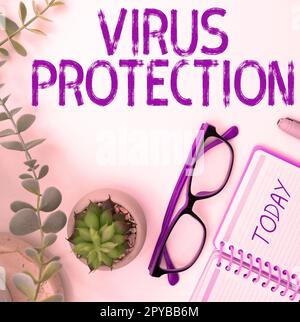 Affiche affichant la protection antivirus. Programme photo conceptuel conçu pour protéger les ordinateurs contre les programmes malveillants Banque D'Images