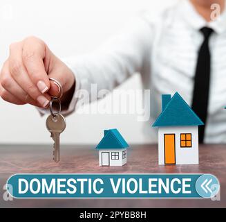Signe d'écriture à la main violence domestique. Les affaires présentent un comportement violent ou abusif dirigé par une famille ou un membre du ménage Banque D'Images