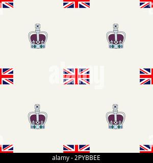 Motif sans couture avec drapeau britannique et couronne royale avec pierres précieuses, illustration vectorielle Illustration de Vecteur