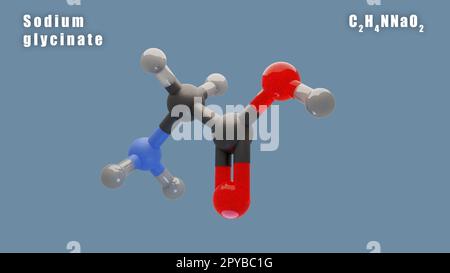 Glycinate de sodium du conformère C2H4NNaO2 3D additif alimentaire. Banque D'Images
